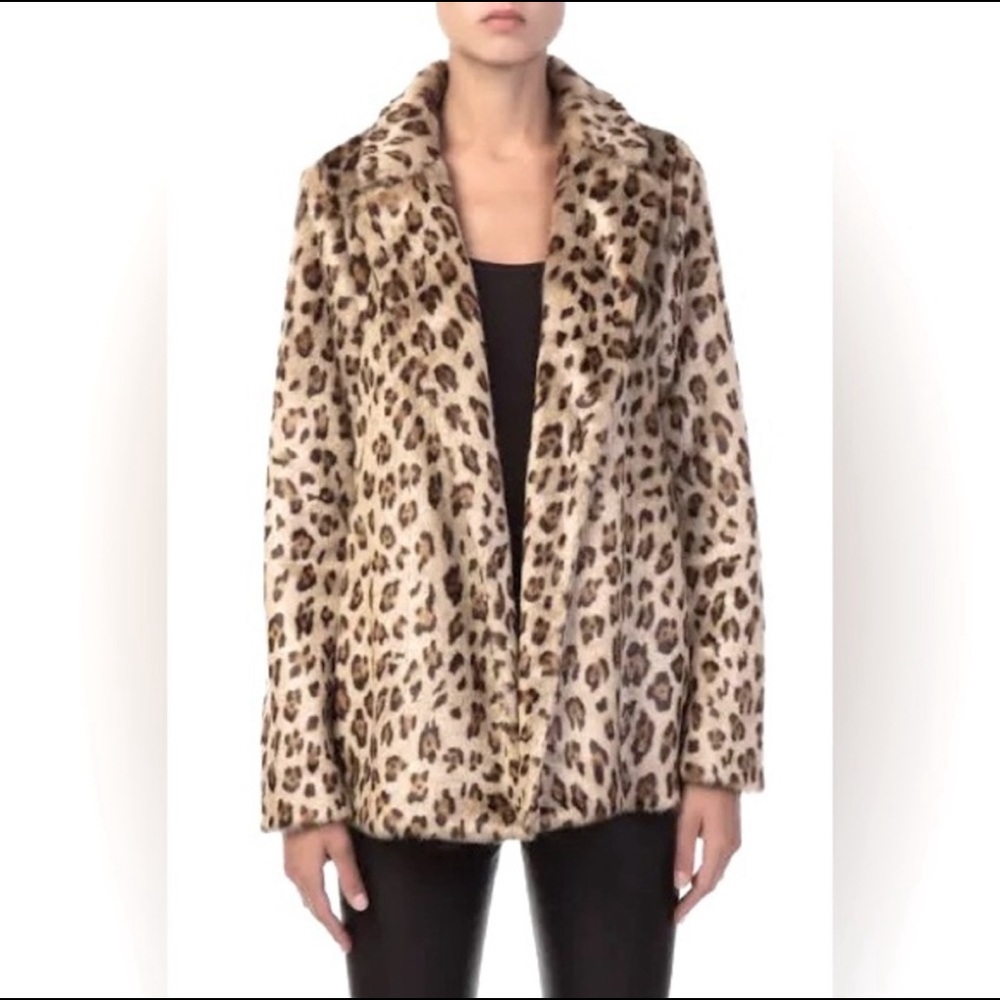 Theory clareine faux fur leopard print coat sz small